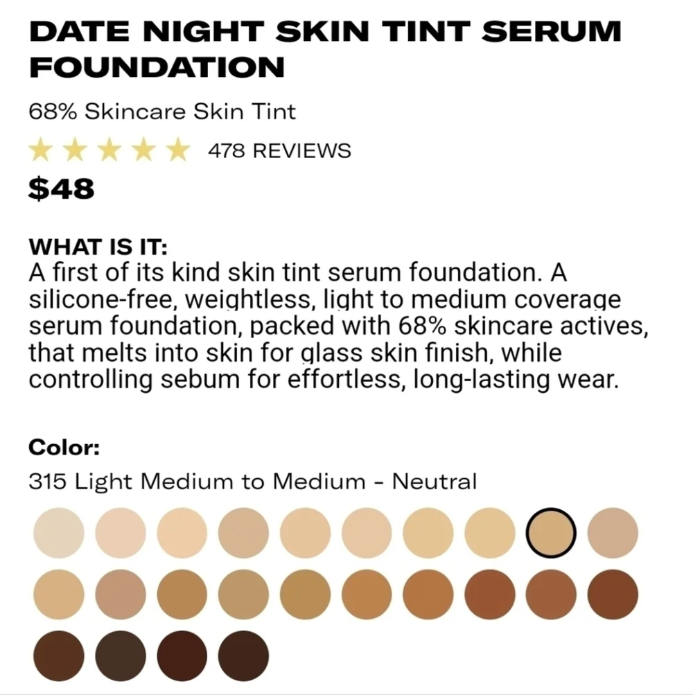 NIB Youth Foria Date Night Skin Tint Foundation 315